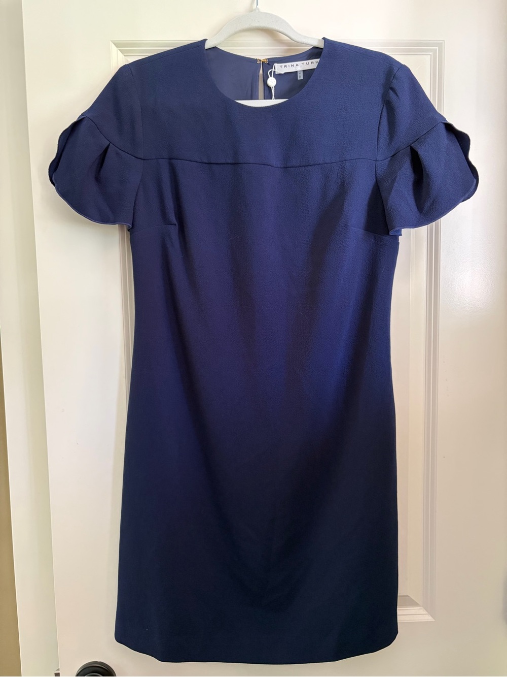 NWT Trina Turk Navy Ruffle-Sleeve Midi Dress